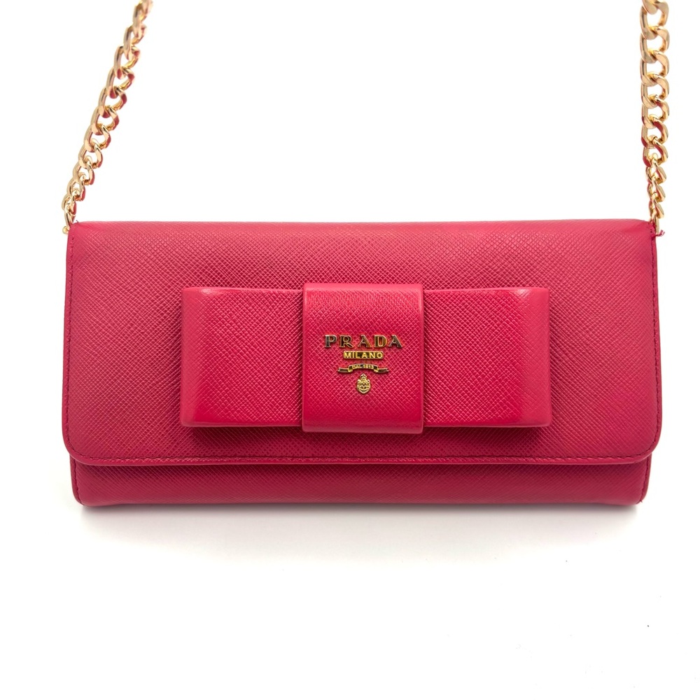 Prada Pink Wallet with Gold Chain